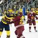 Michigan freshman defenseman Jacob Trouba makes contact with a Ferris State defender on Friday, Mar. 1. Daniel Brenner I AnnArbor.com